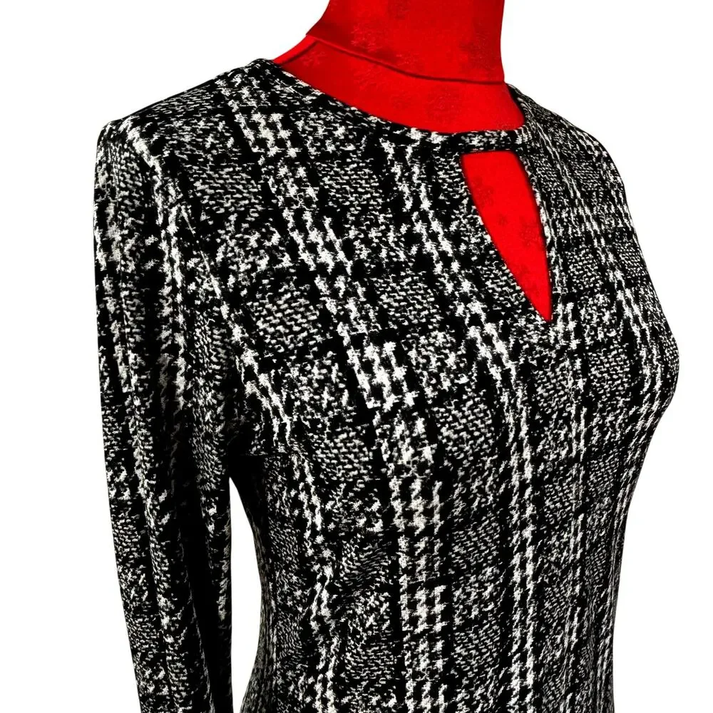 Michael Kors black & white dress houndstooth print keyhole neckline Size XS